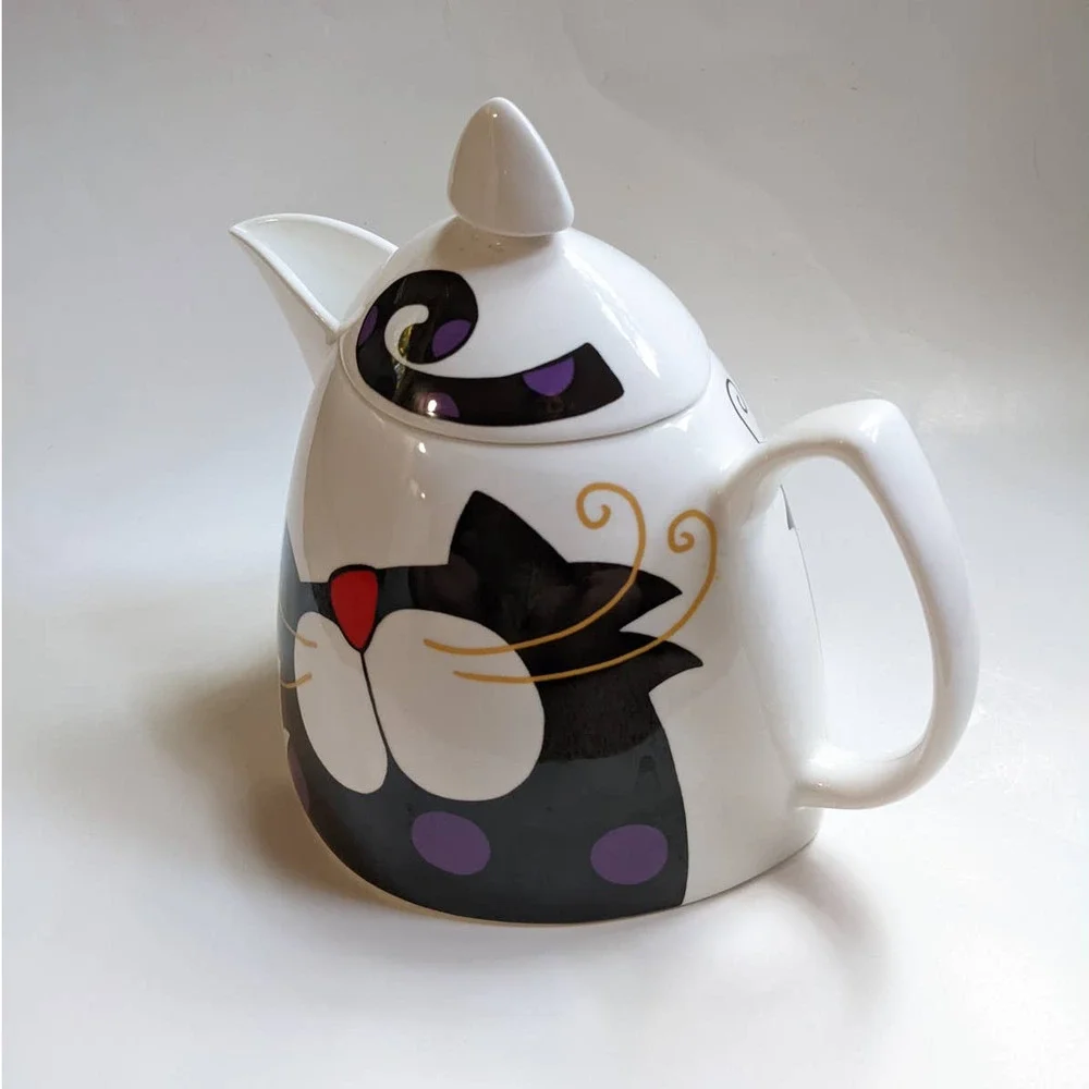 Vintage 90's Y2K Cat Teapot, Bone China with Art Deco Black & White‎ Cat Design